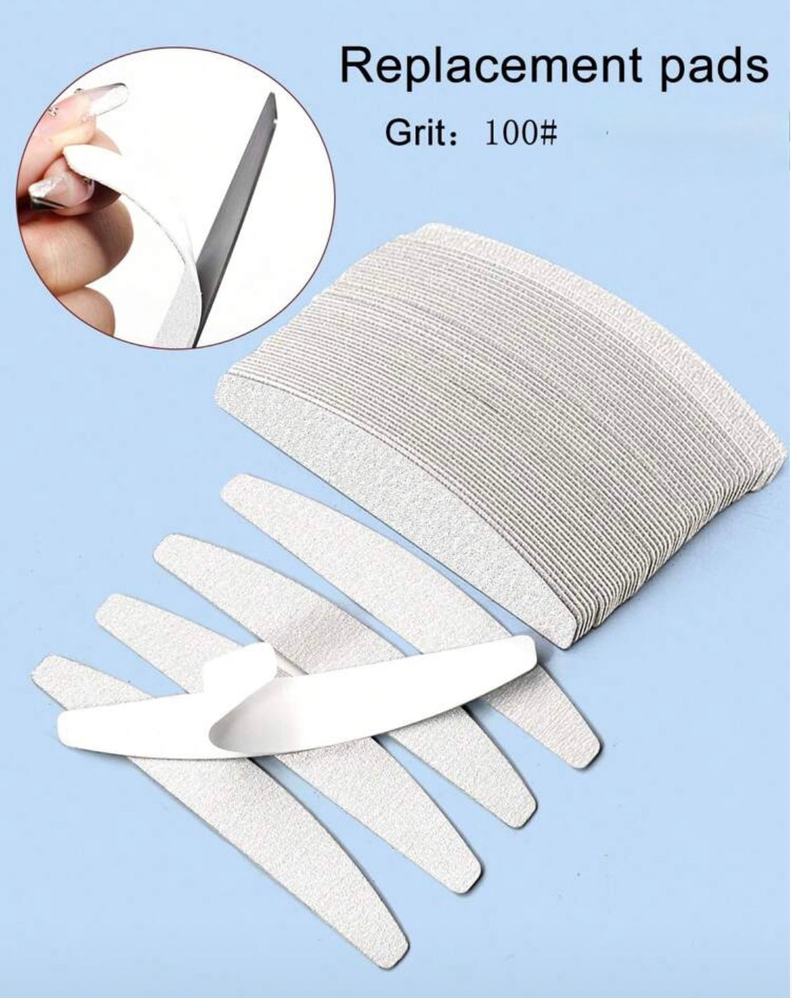 Half Moon Shaped Stainless Steel Replacement Sandpaper Nail Files Zebra-Printed Washable Grit 100 (Note: The Stainless Steel Handle Needs To Be Purchased Separately)