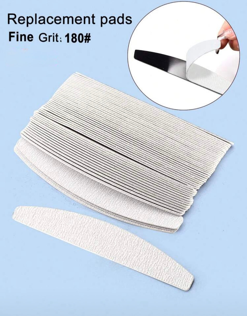 Stainless Steel Replaceable Sandpaper Nail Buffer Bar With Grey Zebra Pattern, Washable & Tearable, 180 Grit (Please Buy Stainless Steel Piece Separately)