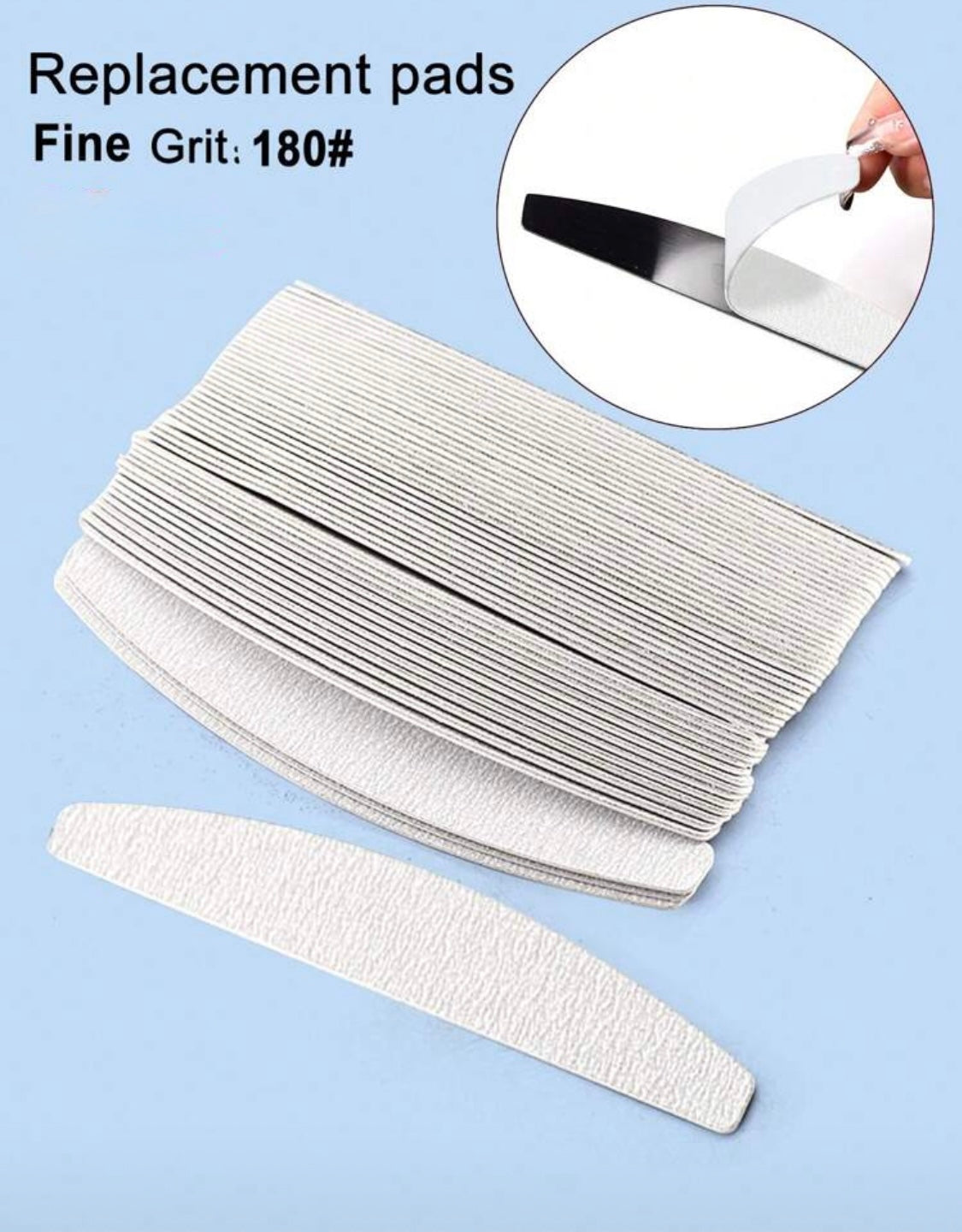 Stainless Steel Replaceable Sandpaper Nail Buffer Bar With Grey Zebra Pattern, Washable & Tearable, 180 Grit (Please Buy Stainless Steel Piece Separately)