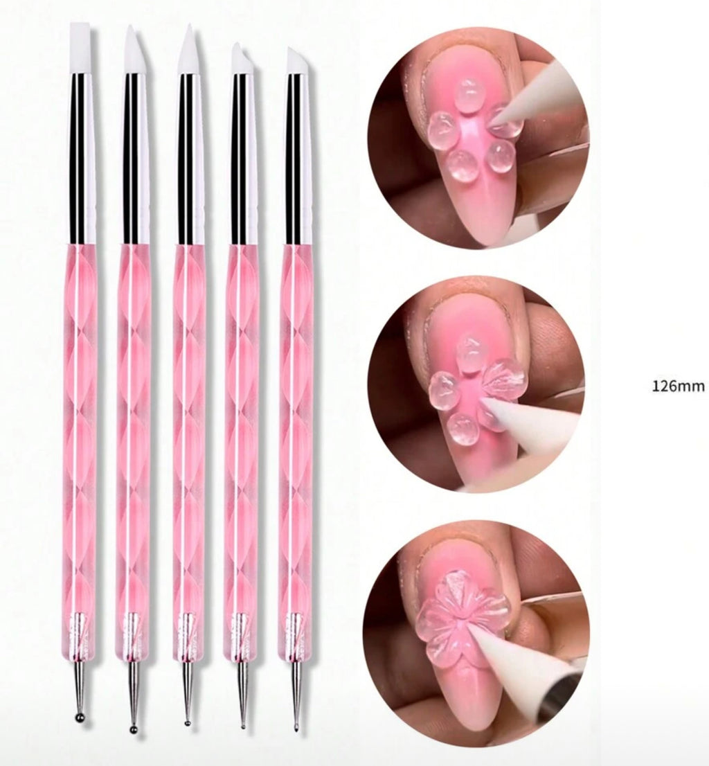 5Pcs Nail Art Silicone Brush Carving dotting tool