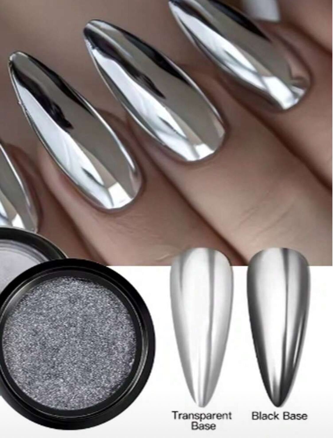 Silver metallic Chrome Mirror Nail Powder